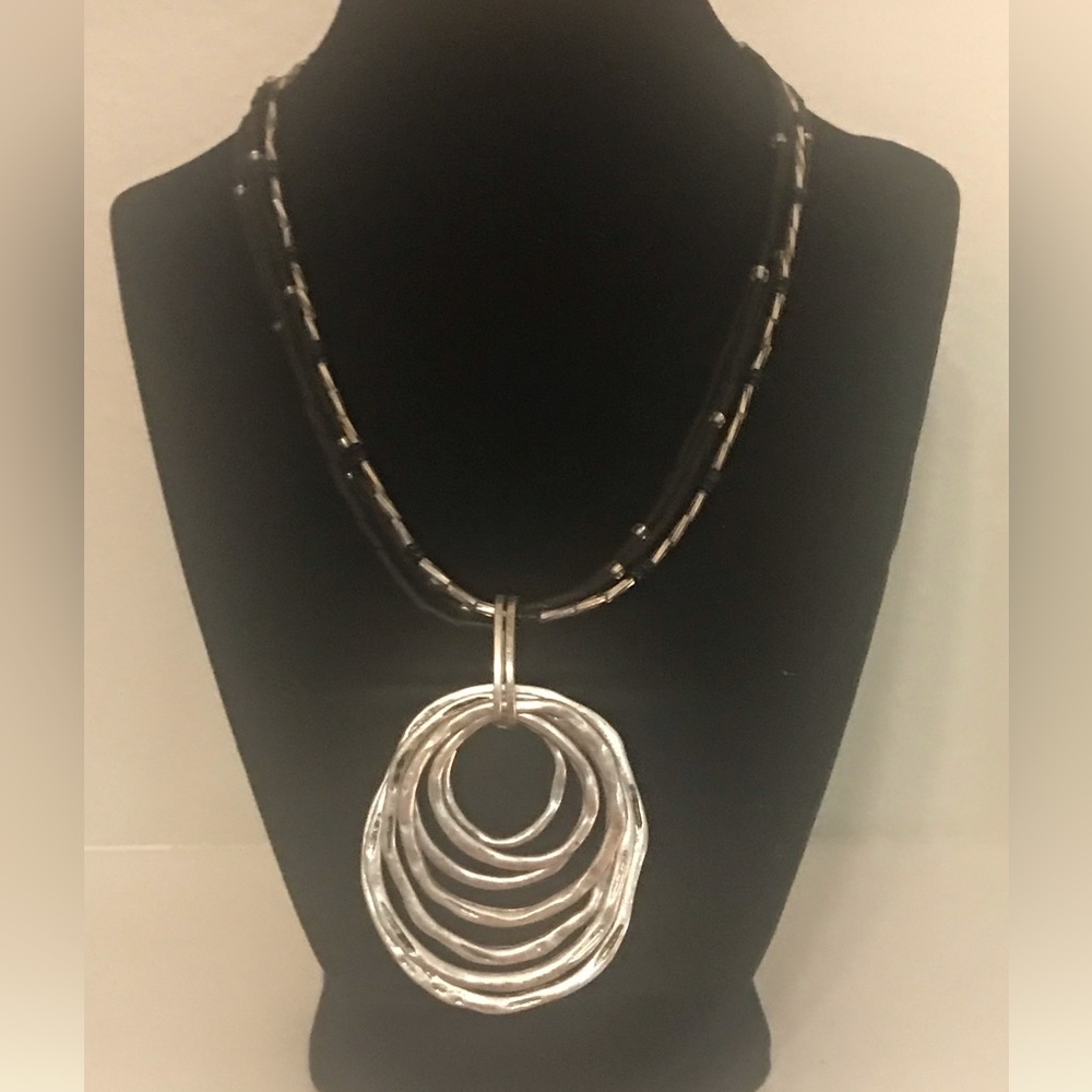 Laura Ashley Necklace. Silvertone and Black. Never worn